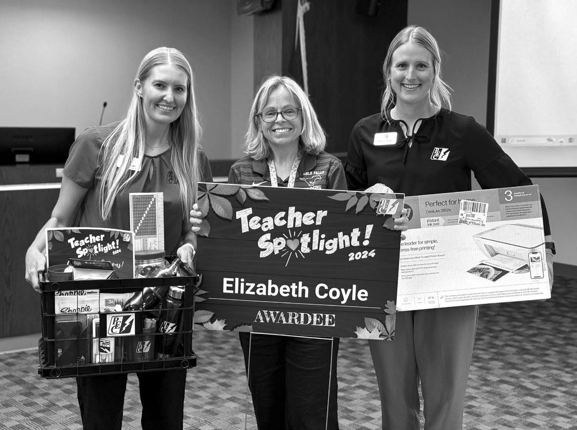 PEC Community Outreach Specialist Kevyn Packer, stands by 2024 Teacher Spotlight awardee and third-grade math and science teacher at Spicewood Elementary School, Beth Coyle, and PEC Community Outreach Specialist Mikayla Herron. Contributed photos