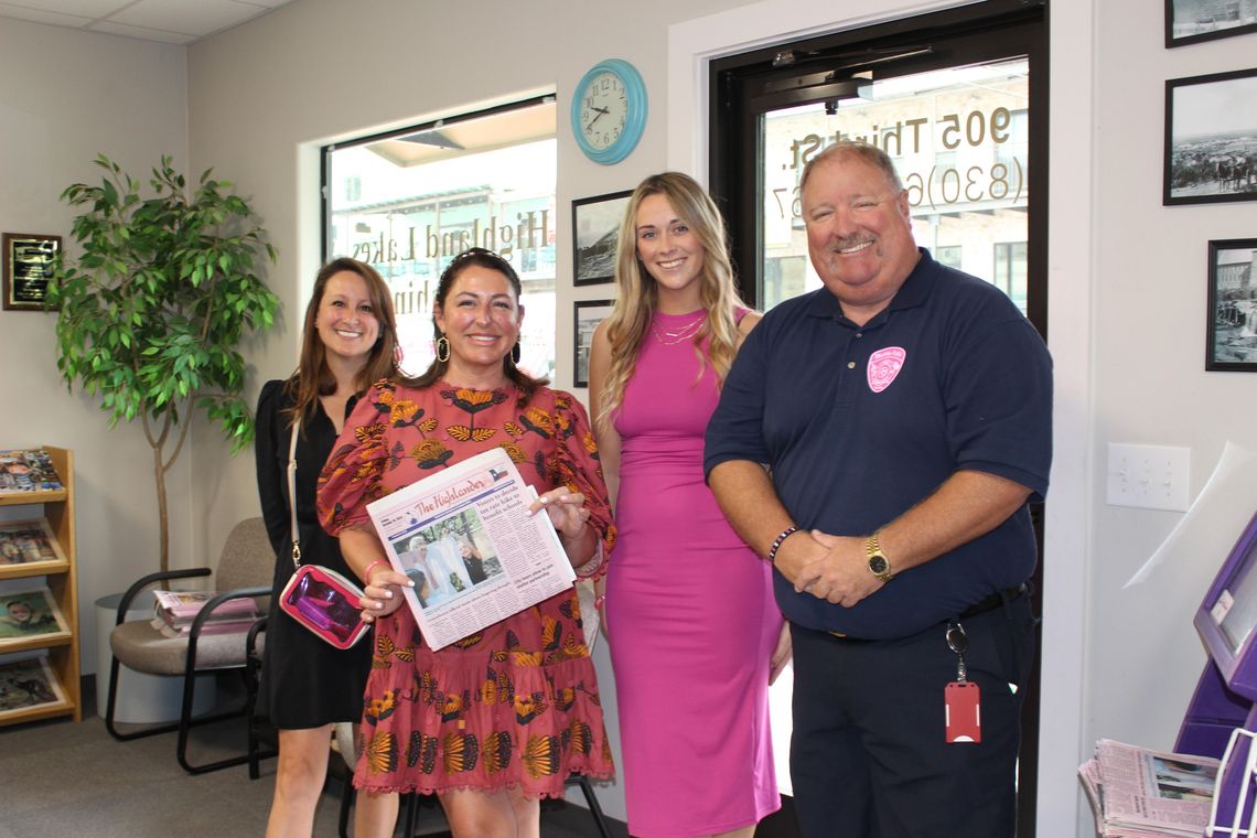 Pictured, Oct. 24, are: volunteer Carissa Harmon, Marble Falls council members Lauren Haltom and Karlee Hubble and Assistant Fire Chief Coy Guenter. Connie Swinney/The Highlander