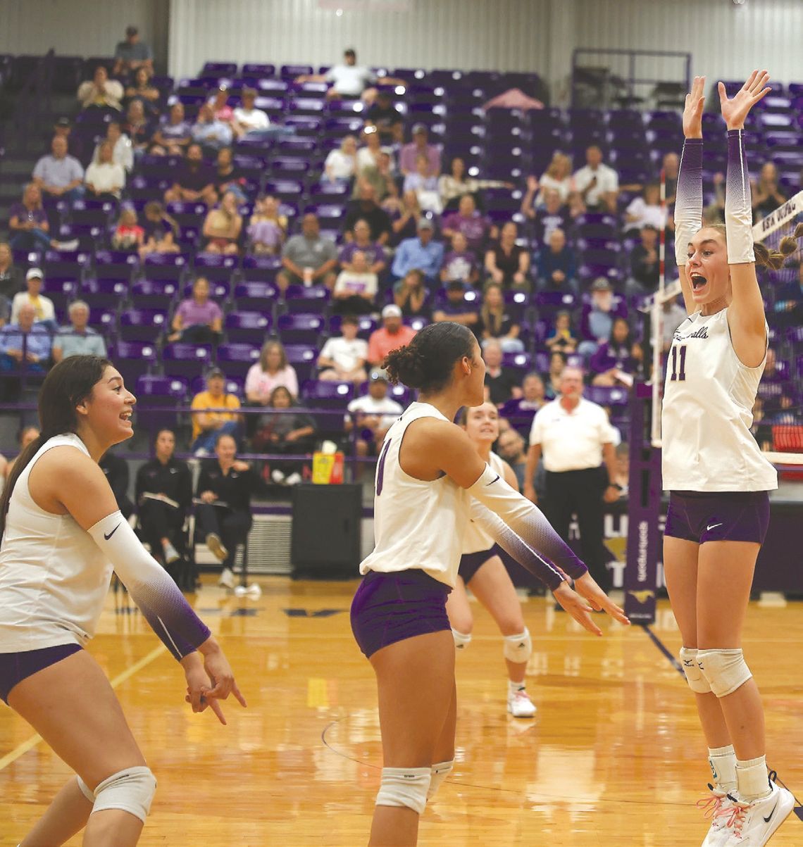 Senior Mia Trejo (left), sophomore Madison Cuplin and Katie Terrell are all members of the All-District 24-4A team. Contributed photo/Ernest Rivera