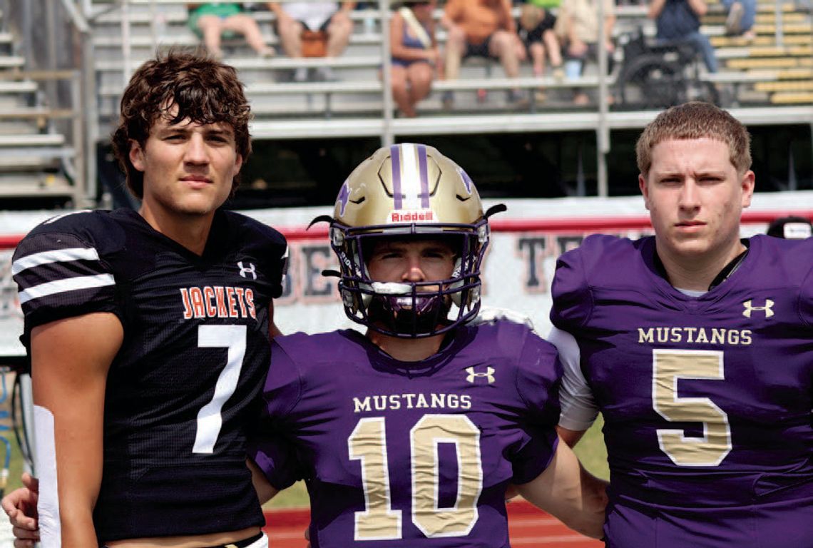 These three players - Llano's Carter Bickett (left) and Marble Falls' Kole Becker and Noah Lyon - made nu - merous plays to ensure an East victory. Photos by Jennifer Fierro/TexasChalkTalk.com