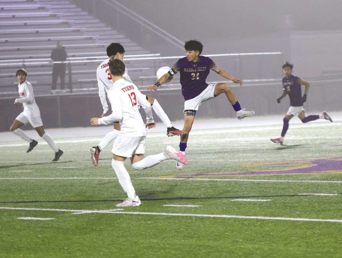 Esteban Dominguez scored a hat trick for the Mustangs in leading them to victory against Little River Academy. Photos by Jennifer Fierro/TexasChalkTalk.com