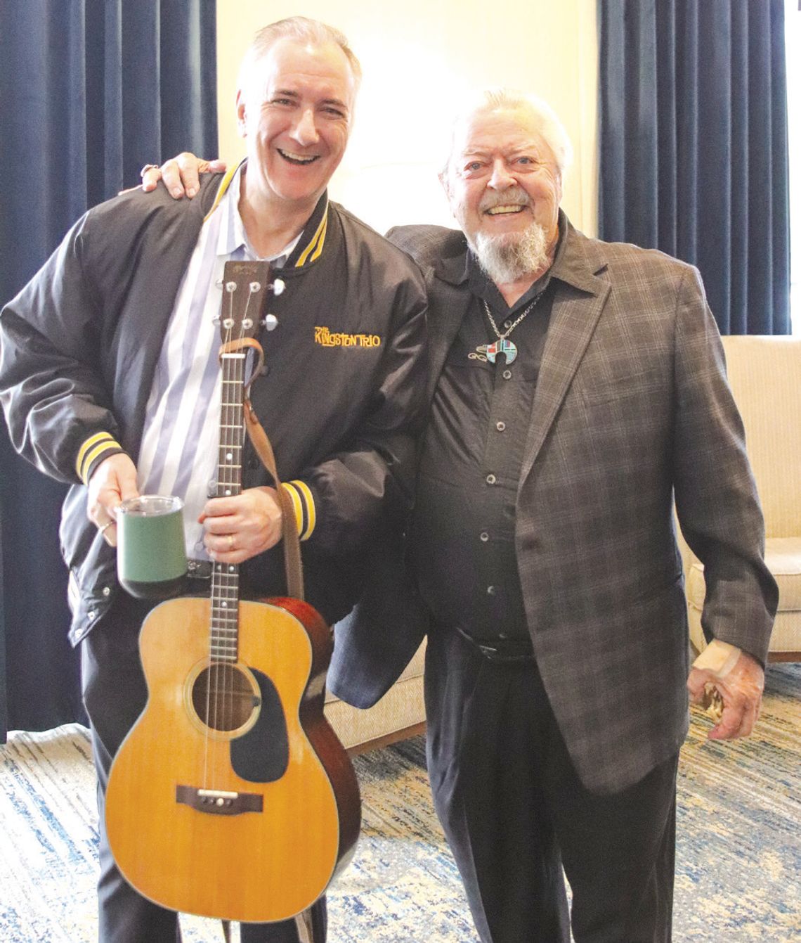 The Kingston Trio entertains in Horseshoe Bay Buddy Woodward greeted Bob Linder before the show started April 6, Horseshoe Bay Cultural Enrichment program featuring the Kingston Trio.
