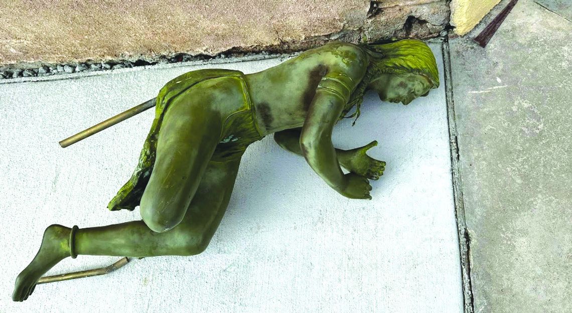 On June 9, business owners at a title company in the 100 block of Main Street reported a sculpture which had been on the front sidewalk for 20 years was knocked over and destroyed. Contributed photos