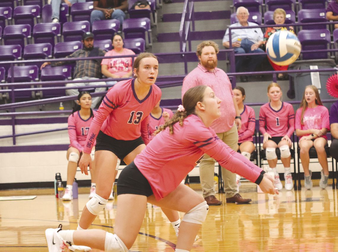 Junior defensive specialist Kenadi Dalton helps steady the back row with her digs and accurate passes and freshman Brighton Bernard (13) is unafraid to end a rally with a big hit. Contributed photos/Jennifer Fierro/TexasChalkTalk.com